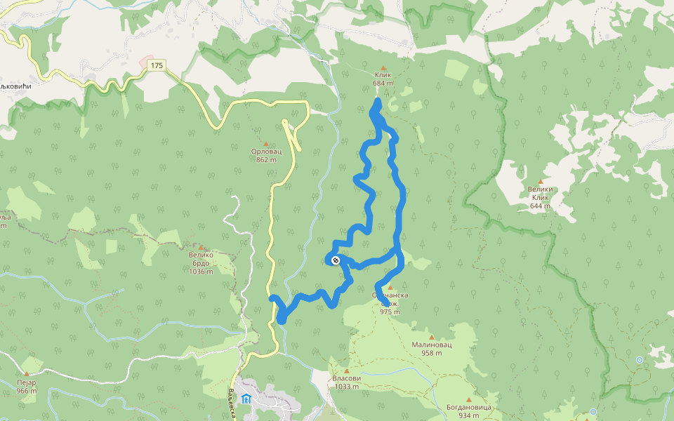 Osečinska Straža kružna tura walking route map in Osečenica