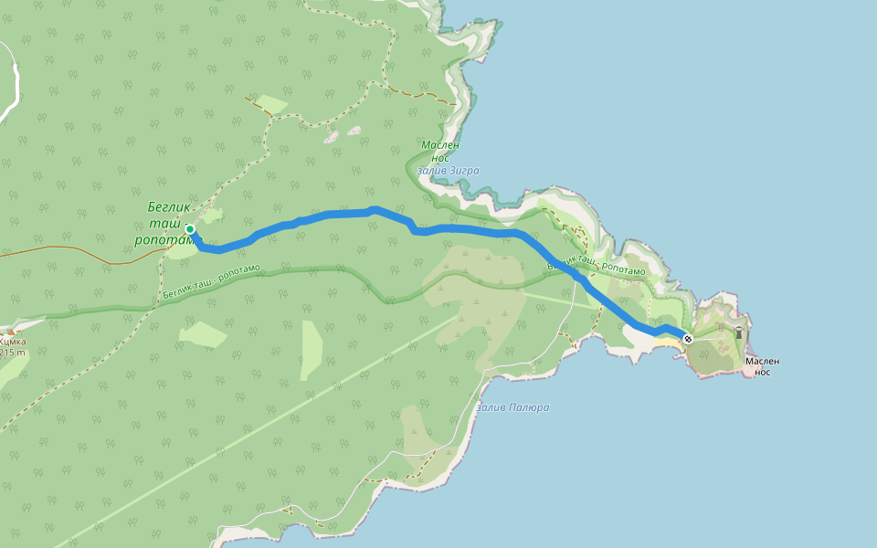 екопътека Бегликташ - Маслен нос walking route map in Primorsko