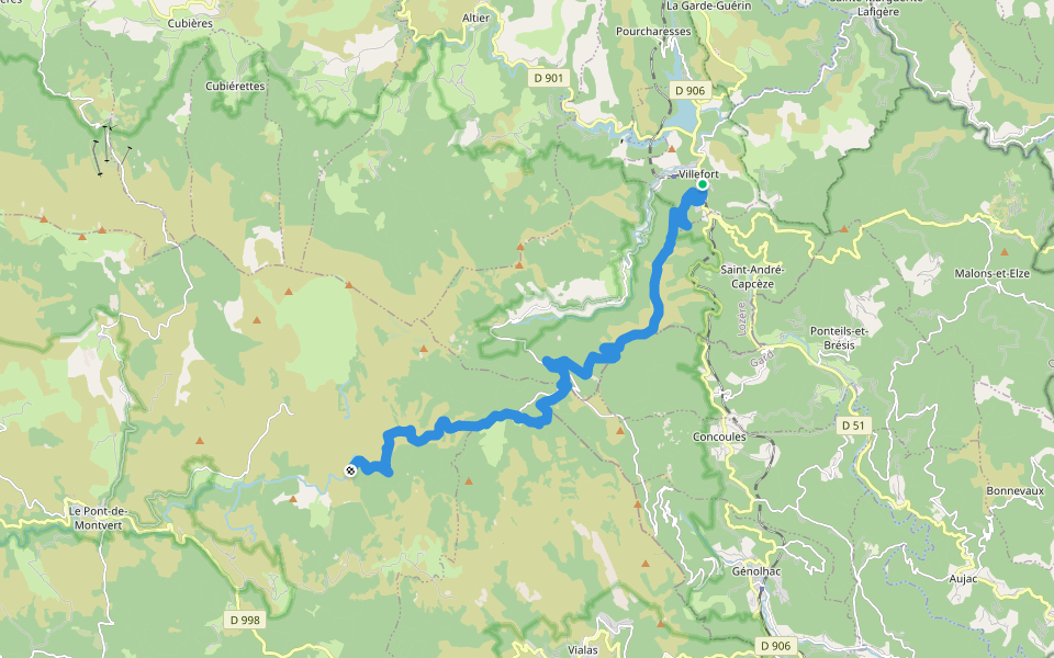 Du Col du Bez à Barre-des-Cévennes (02), Villefort - Pont-du-Tarn walking route map in Villefort