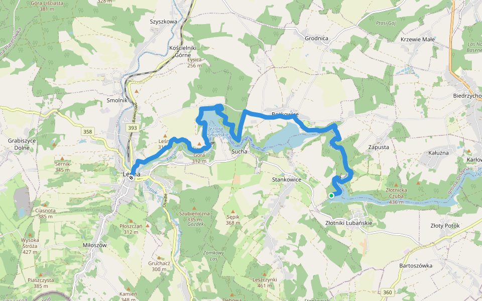 Leśna - Jezioro Złotnickie walking route map in Złotniki Lubańskie