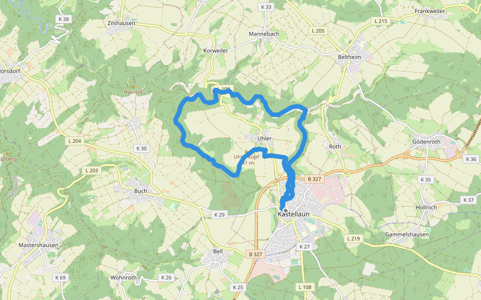 3 Täler Weg walking route map in Kastellaun