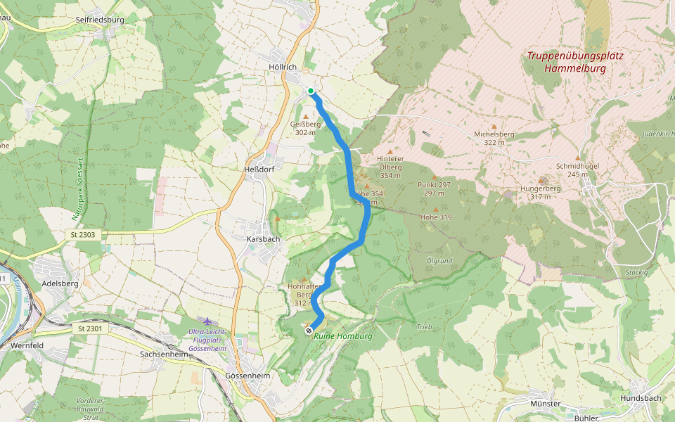 Zur Ruine Homburg walking route map in Karsbach