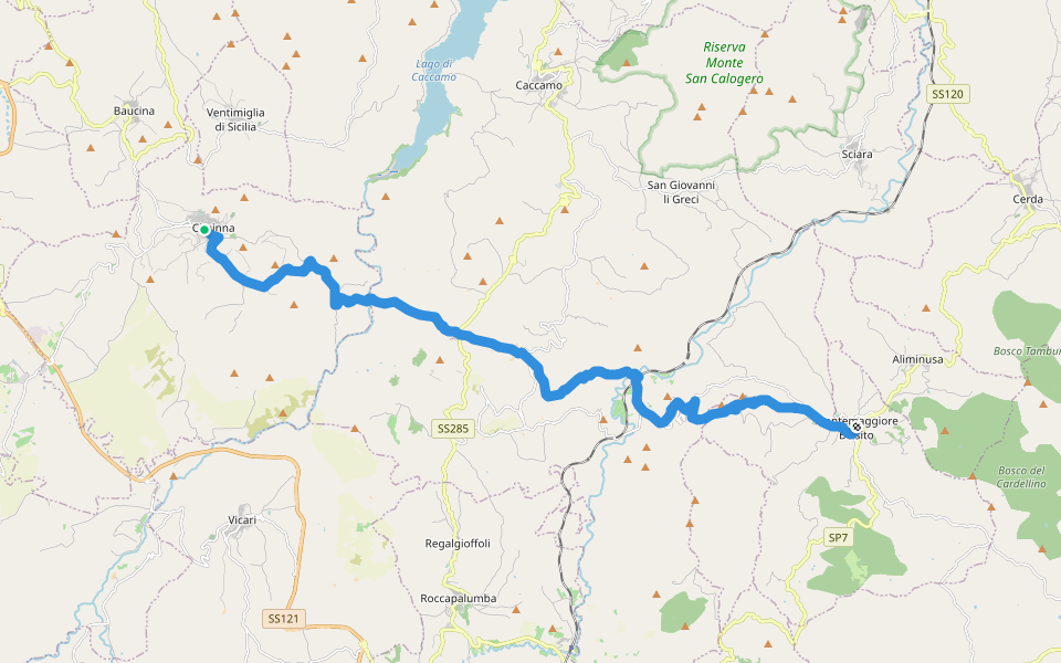 (SI V13) Ciminna - Montemaggiore Belsito walking route map in Ciminna