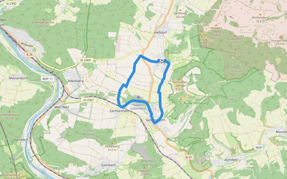 Gössenheim, blaues C auf Gelb walking route map in Karsbach