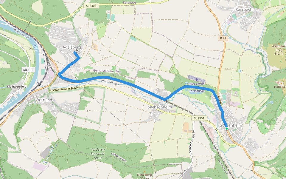 Gössenheim, blaues Ac auf Gelb walking route map in Gössenheim