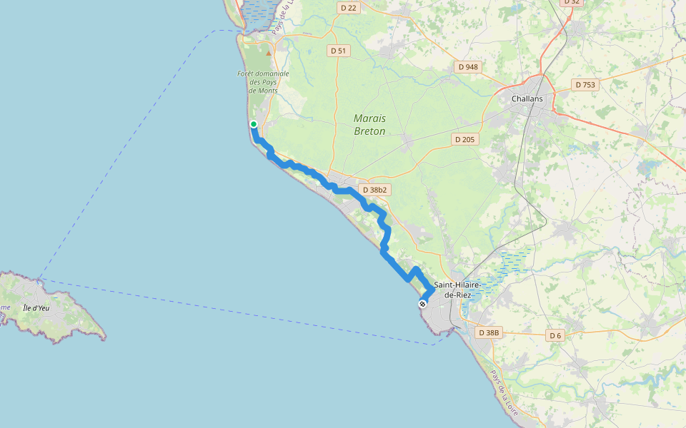 De Saint-Brevin à Sare (04), Notre-Dame-de-Monts - Saint-Hilaire-de-Riez walking route map in Notre-Dame-de-Monts