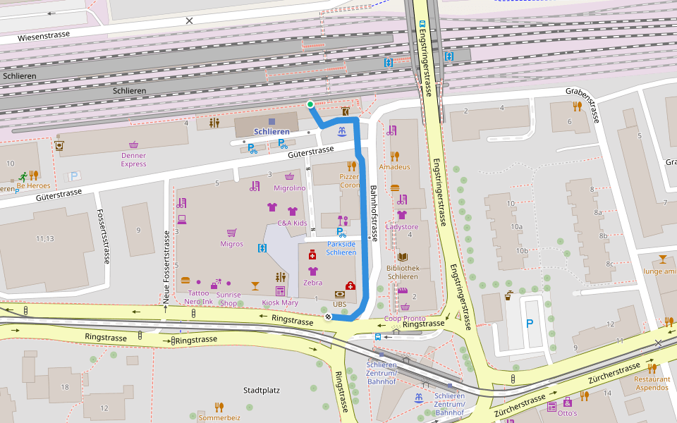 Schlieren Bahnhof - Schlieren walking route map in Schlieren