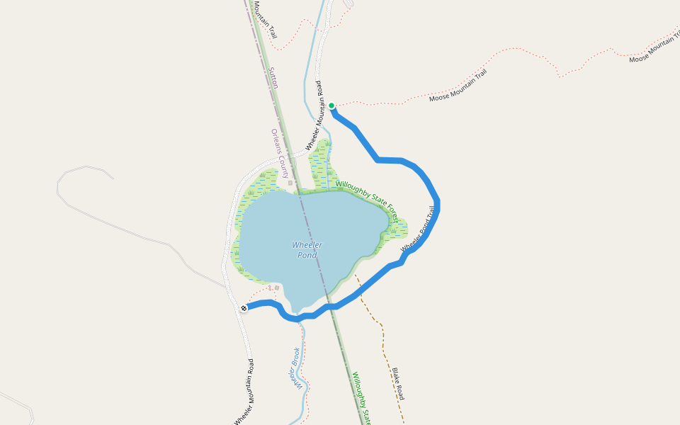 Wheeler Pond Trail walking route map in Barton
