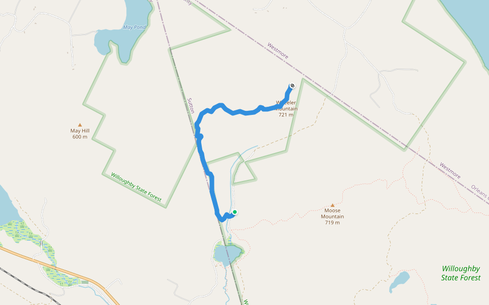 Wheeler Mountain Trail walking route map in Sutton