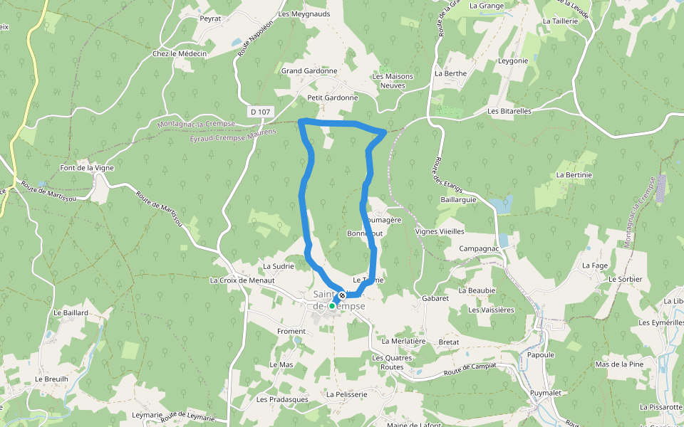 Boucle de Saint-Julien walking route map in Eyraud-Crempse-Maurens