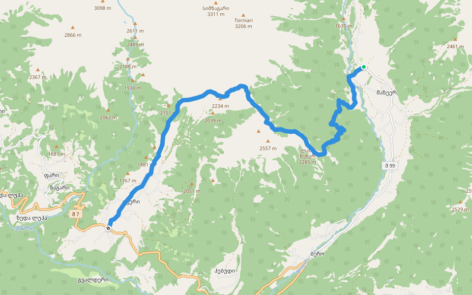Mazeri - Meziri Lake - Etseri walking route map in Mazeri