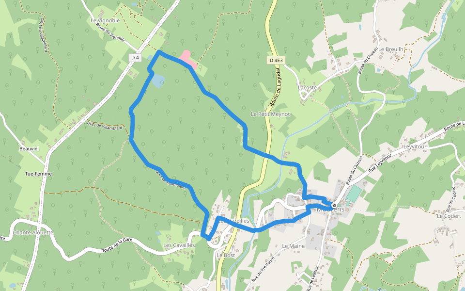 Boucle du Gros Roc walking route map in Eyraud-Crempse-Maurens