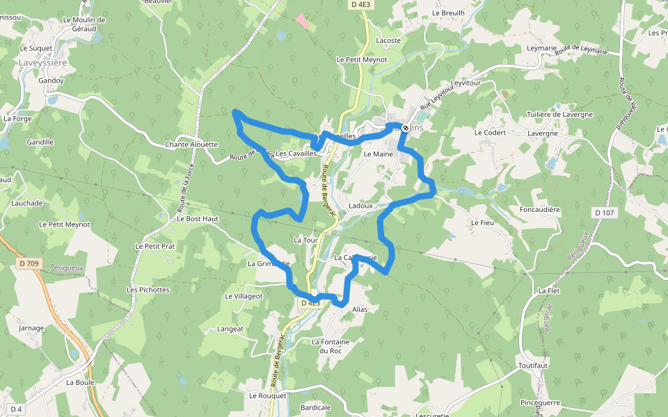 Boucle des Hameaux walking route map in Eyraud-Crempse-Maurens