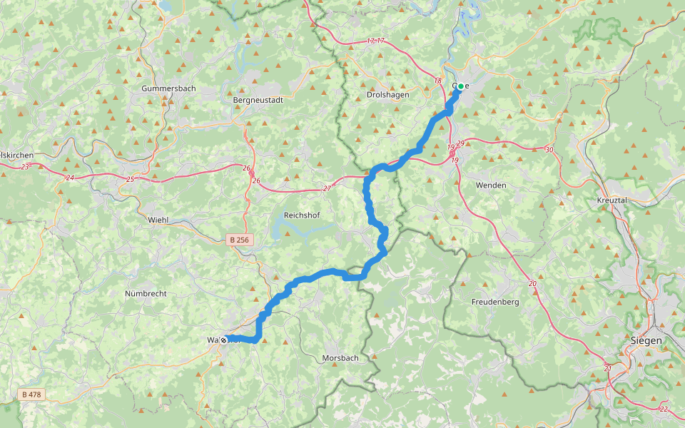 Wanderweg der Deutschen Einheit (Olpe -- Waldbröl) walking route map in Olpe