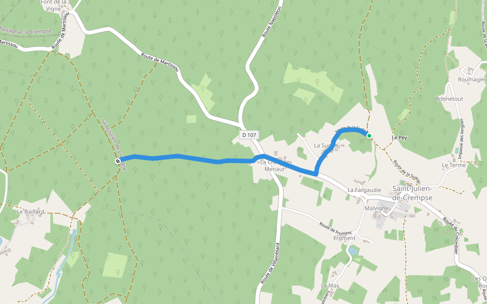 Liaison St-Julien-de-Crempse - Maurens walking route map in Eyraud-Crempse-Maurens