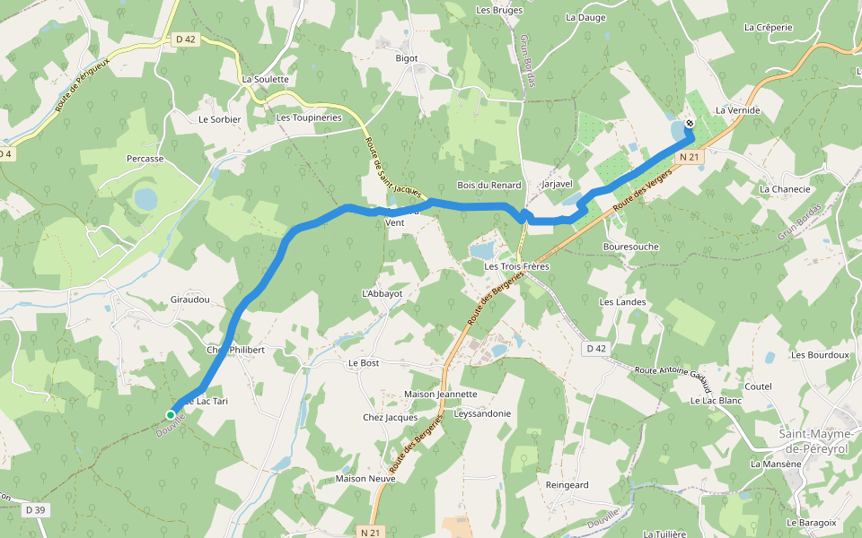 Liaison Grun-Bordas - Douville walking route map in Douville