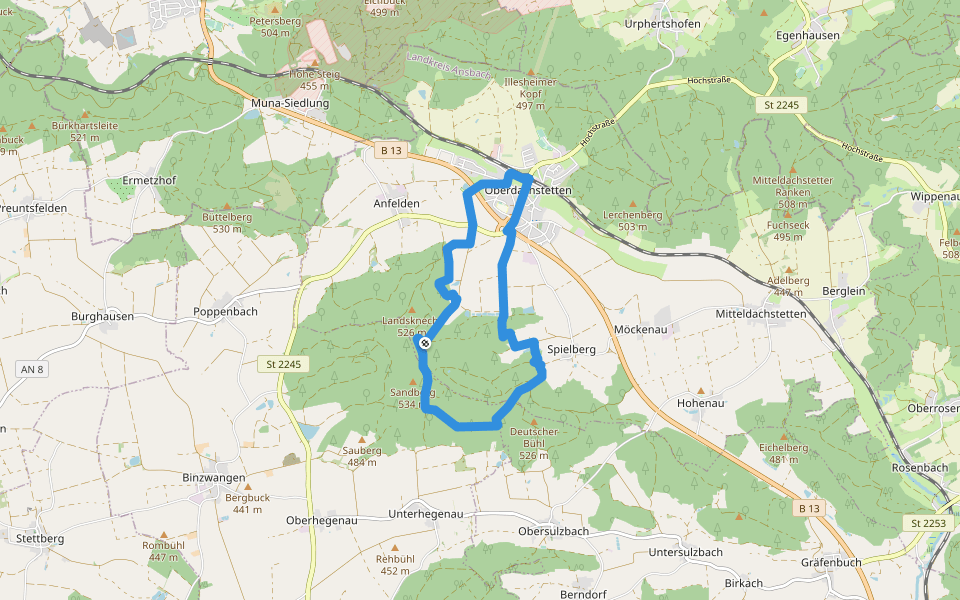 Eichblatt walking route map in Oberdachstetten