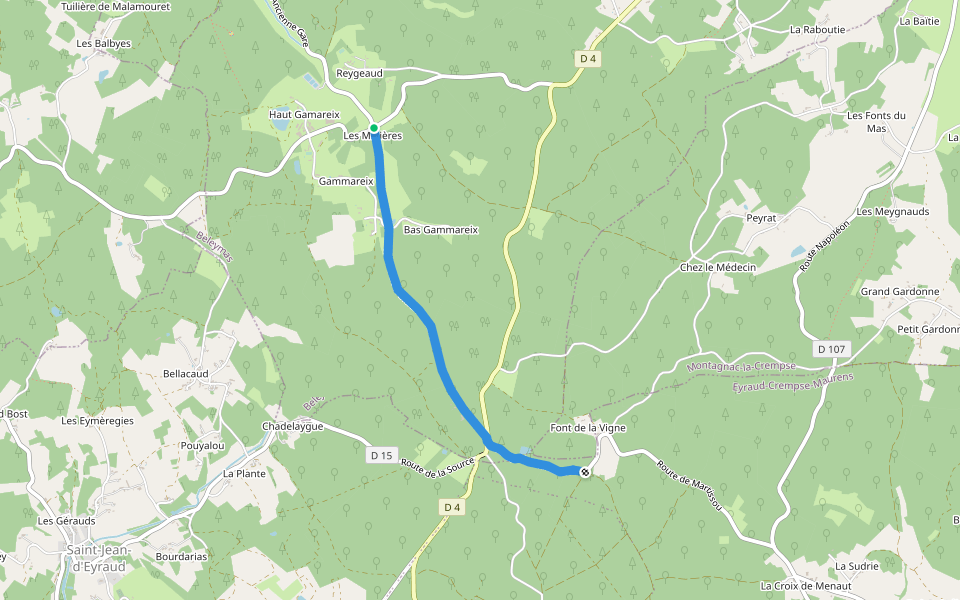 Liaison Beleymas - Maurens walking route map in Beleymas