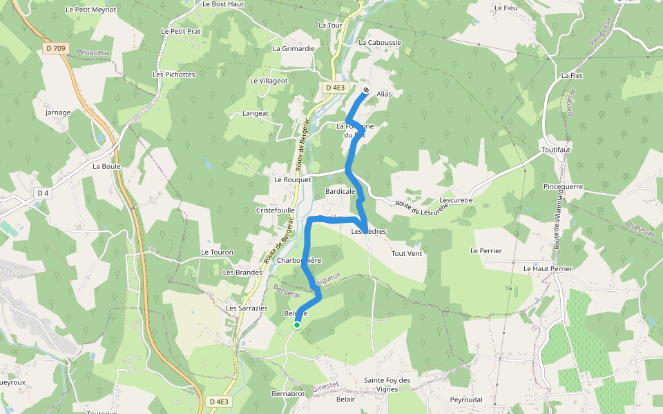 Liaison Ste-Foy-des-Vignes - Maurens walking route map in Ginestet