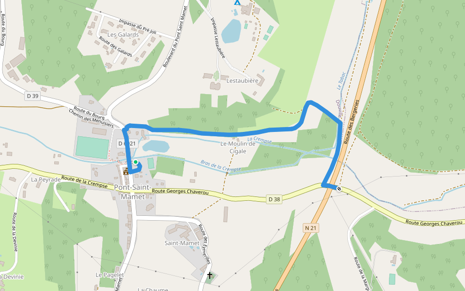 Liaison Pont-St-Mamet - Beauregard-et-Bassac - St-Martin-des-Combres walking route map in Douville
