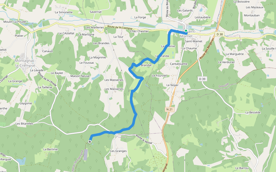 Liaison Pont-St-Mamet - Campsegret walking route map in Douville