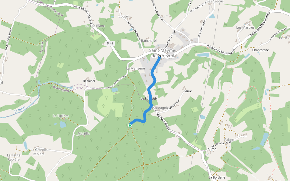Liaison Beauregard-et-Bassac - St-Maime-de-Péreyrol walking route map in Beauregard-et-Bassac