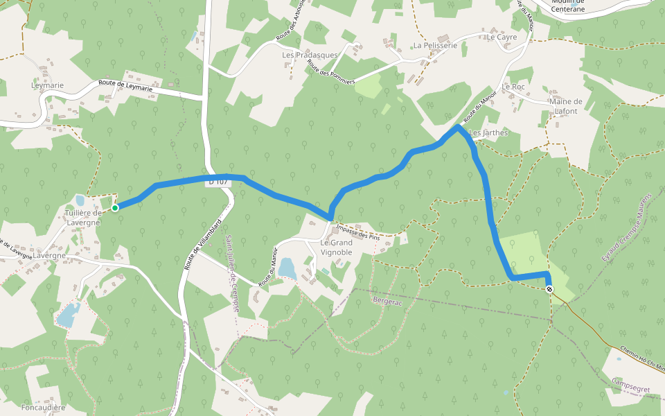 Liaison Maurens - Queysac - St-Julien-de-Crempse - Campsegret walking route map in Eyraud-Crempse-Maurens