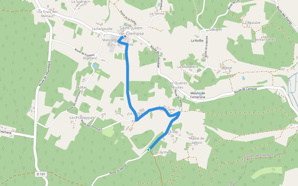 Liaison Maurens - Queysac - St-Julien-de-Crempse - Campsegret walking route map in Eyraud-Crempse-Maurens