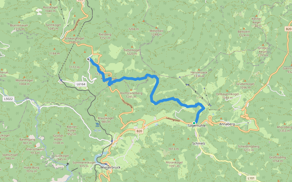 Sägemühle - Wastl am Wald walking route map in Lassingrotte