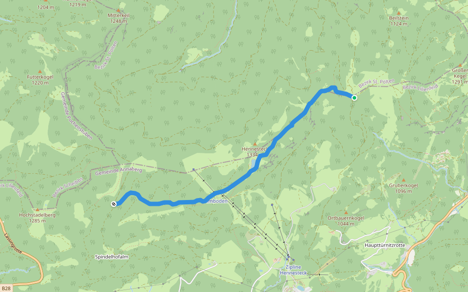 Weißes Kreuz - Krzg. Spindelhofalm walking route map in Türnitz