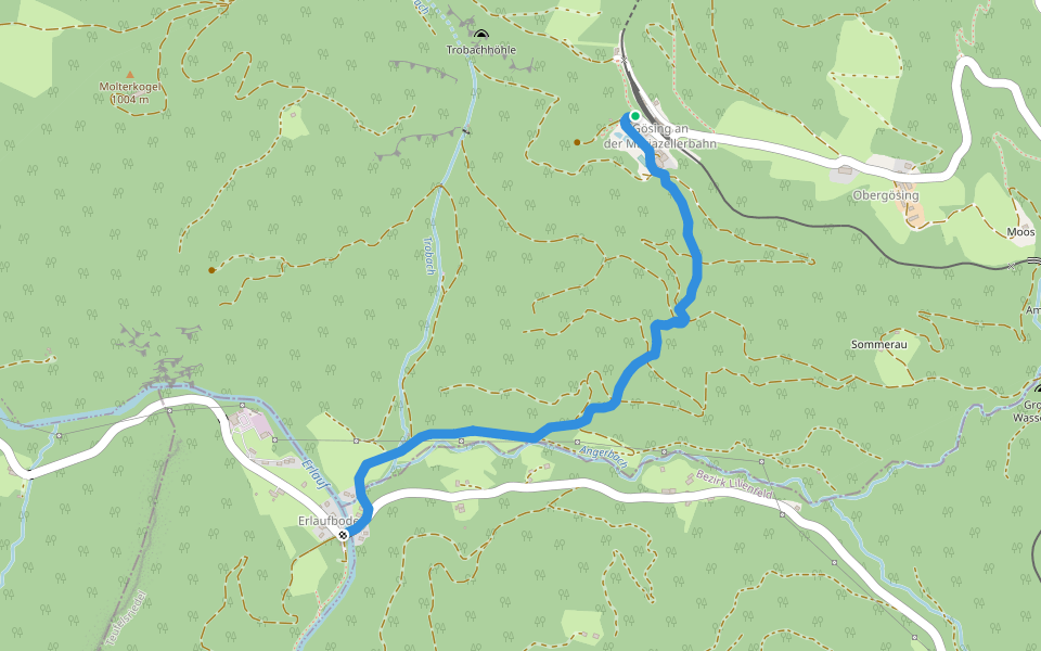 Gösing - Erlaufboden walking route map in Gösing an der Mariazeller Bahn