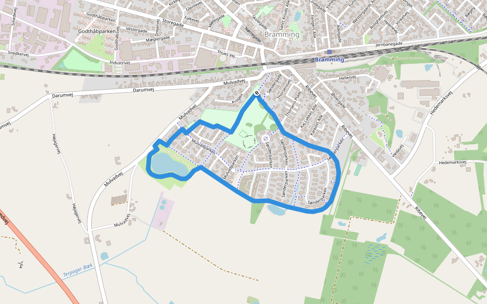 Bramming - Blå Energisti walking route map in Bramming