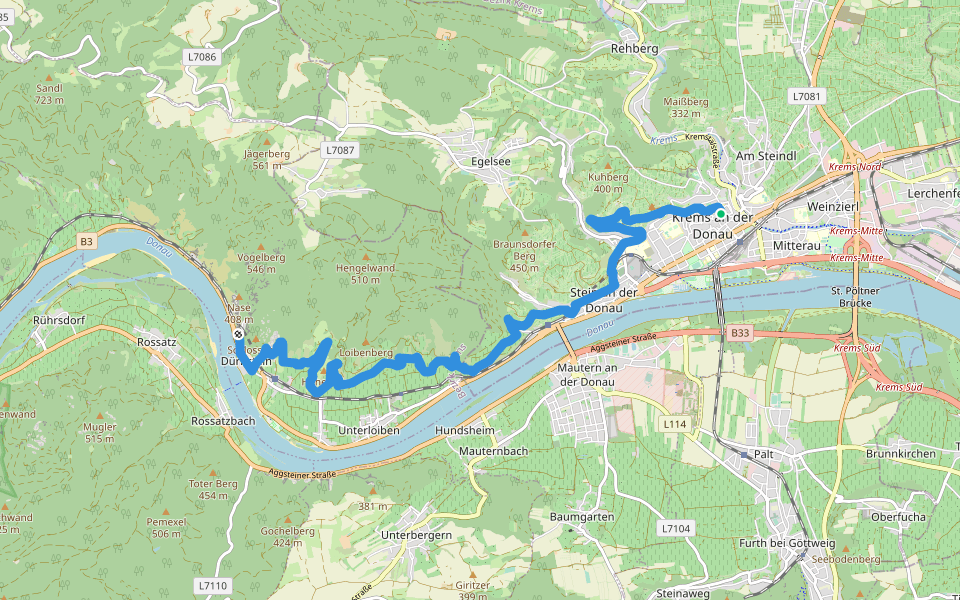 Welterbesteig Wachau Etappe 1 walking route map in Krems an der Donau
