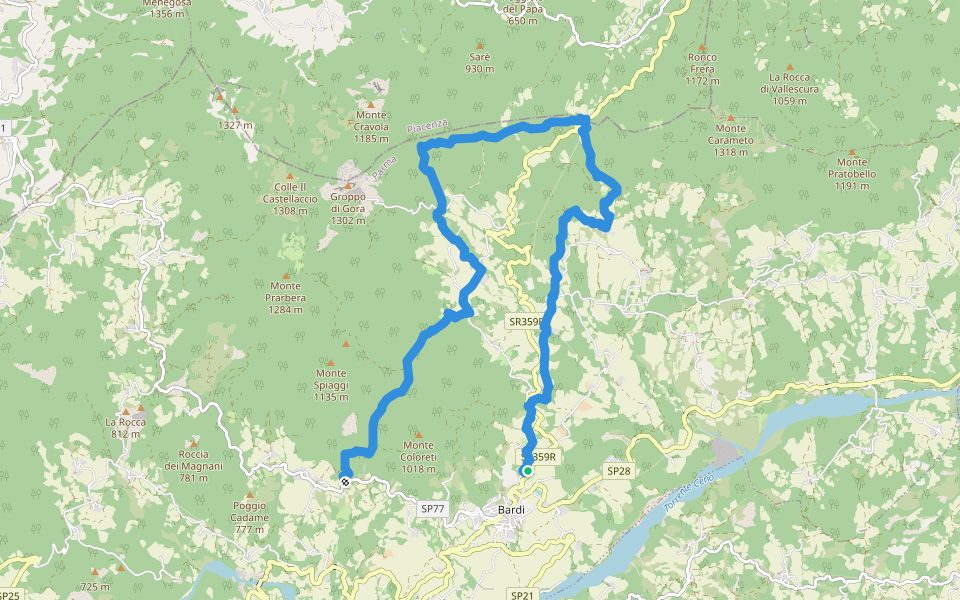 Bardi Cappella di San Giovanni Passo Pelizzone Bivio 907 Gazzo La Peschiera walking route map in Bardi