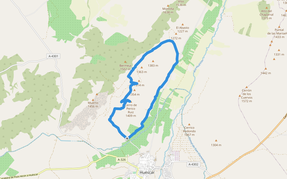 PR-A 304 Perico Ruiz - Puente Roque walking route map in Huéscar