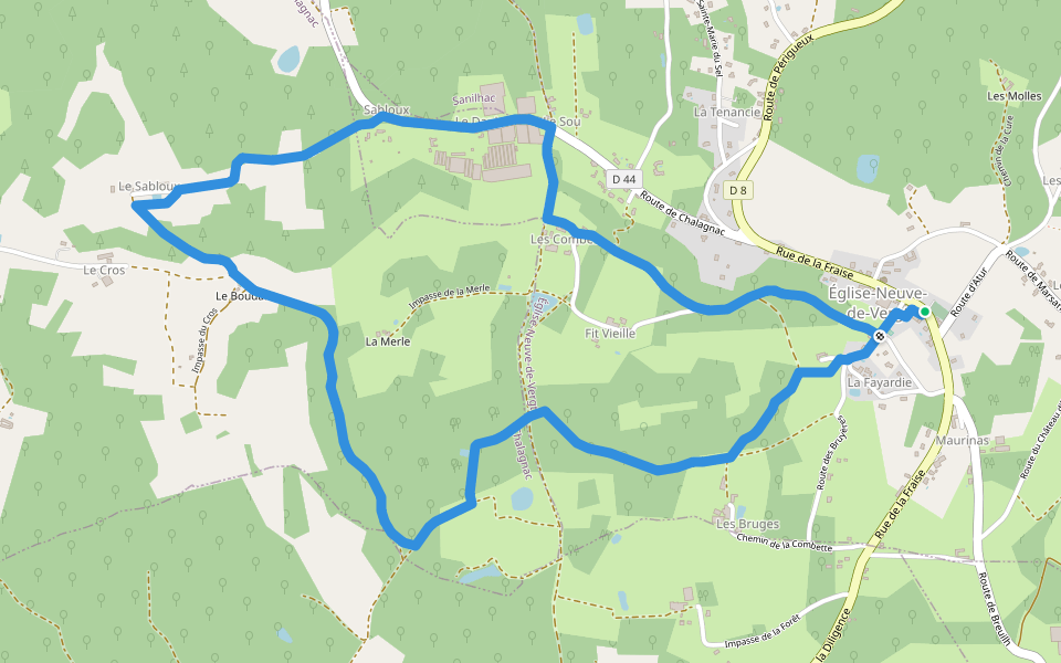 Boucle de la Pichardie walking route map in Église-Neuve-de-Vergt
