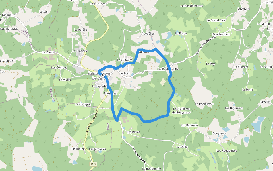 Boucle du Vallon walking route map in Église-Neuve-de-Vergt