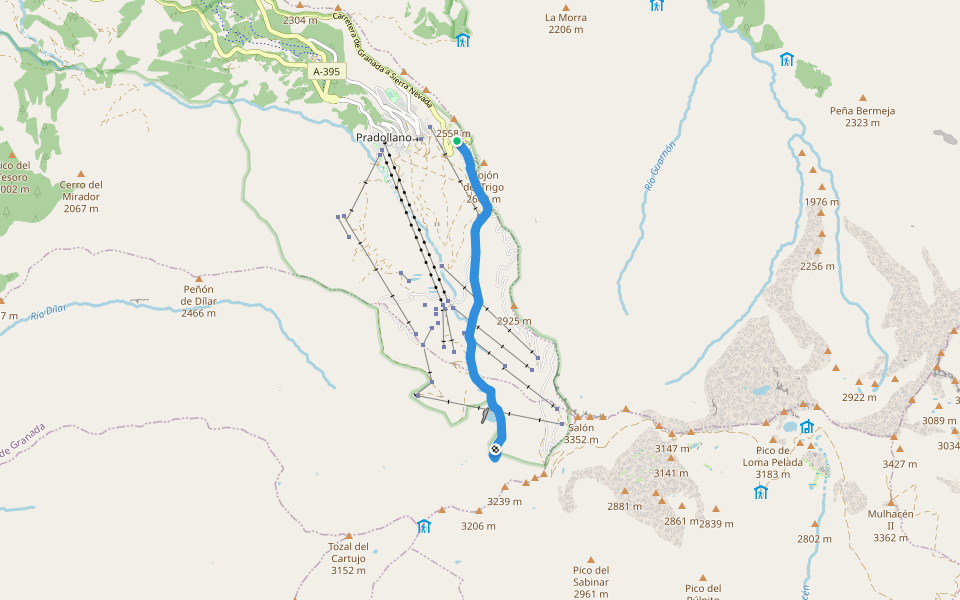 Hoya de la Mora - Lagunillos de la Virgen walking route map in Sierra Nevada