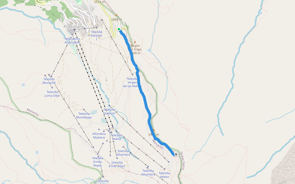 Hoya de la Mora - Posiciones del Veleta walking route map in Sierra Nevada
