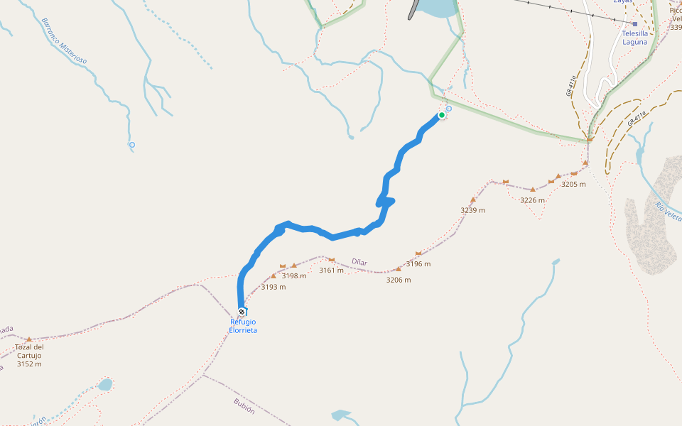 Lagunillos de la Virgen - Elorrieta walking route map in Dílar