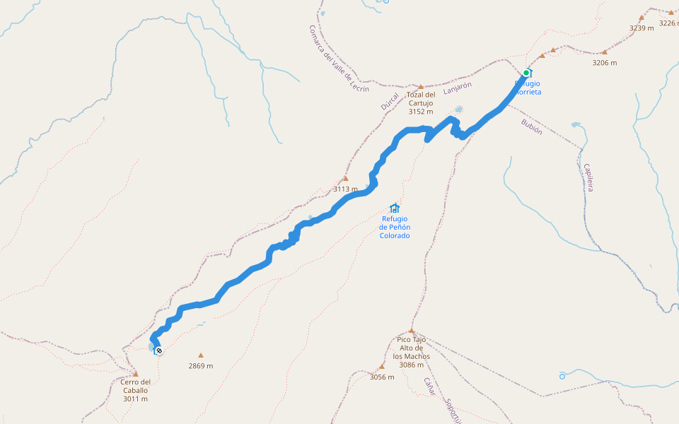 Elorrieta - Laguna Caballo (Verea Cortá) walking route map in Capileira