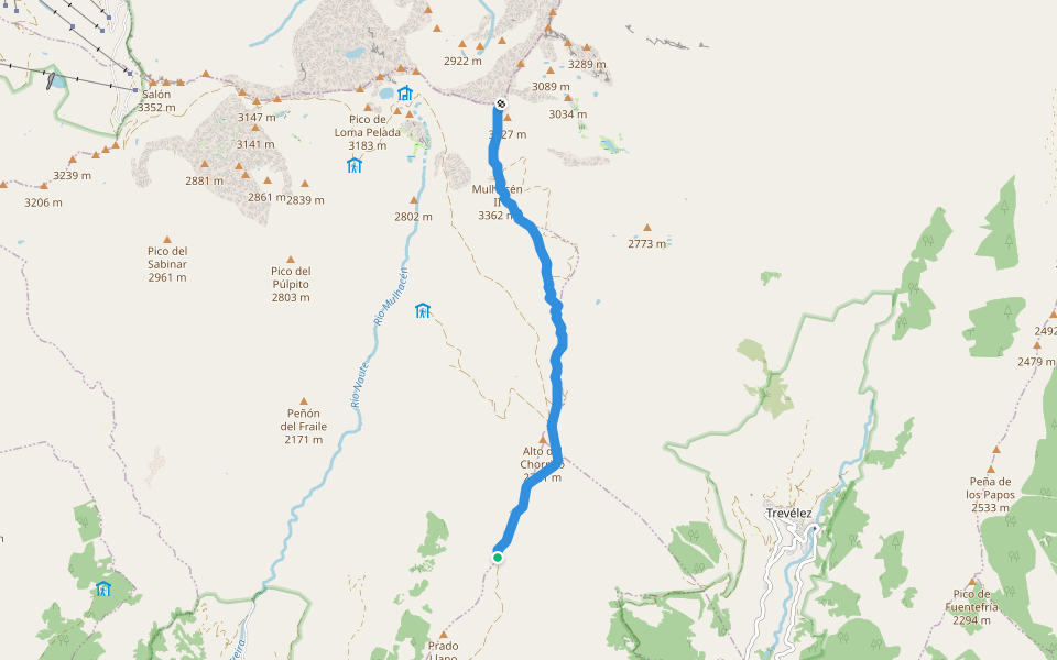 Subida al Mulhacén walking route map in Trevélez