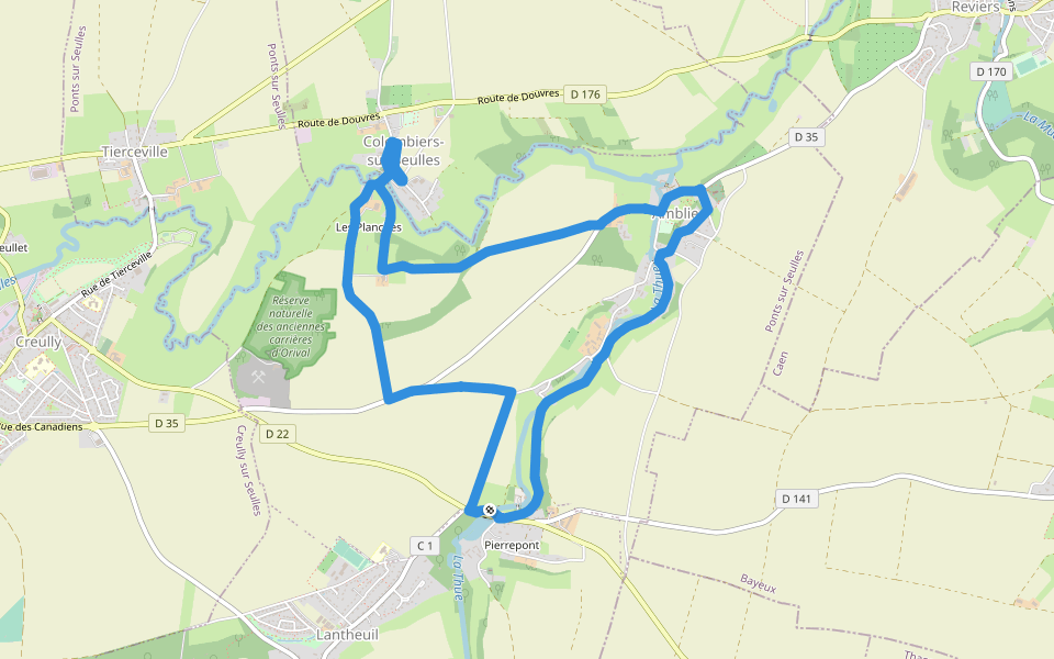 Sur les Pas des Carriers et des meuniers walking route map in Ponts sur Seulles