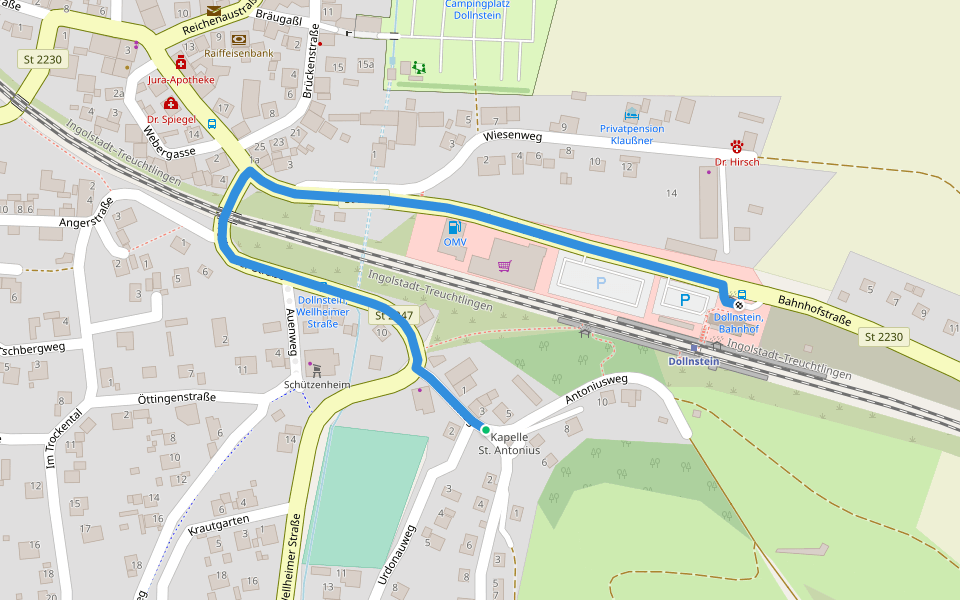 Urdonautalsteigzubringer Bahnhof Dollnstein walking route map in Dollnstein