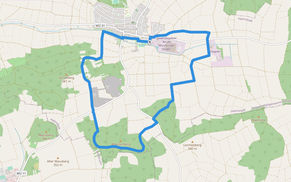 Ameisenberg-Runde walking route map in Helmstadt