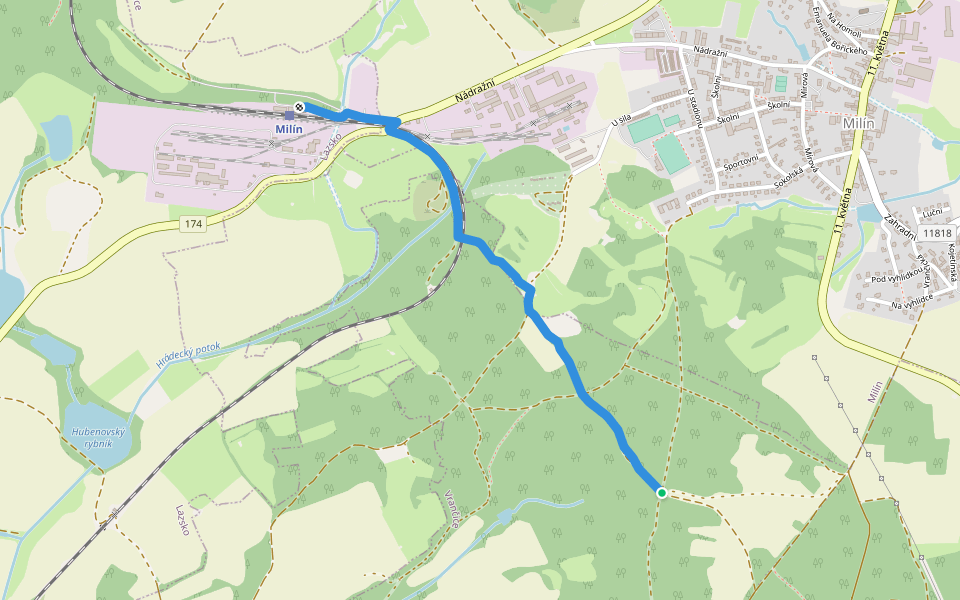 Milín (žst.) - Pod Vrančí walking route map in Vrančice