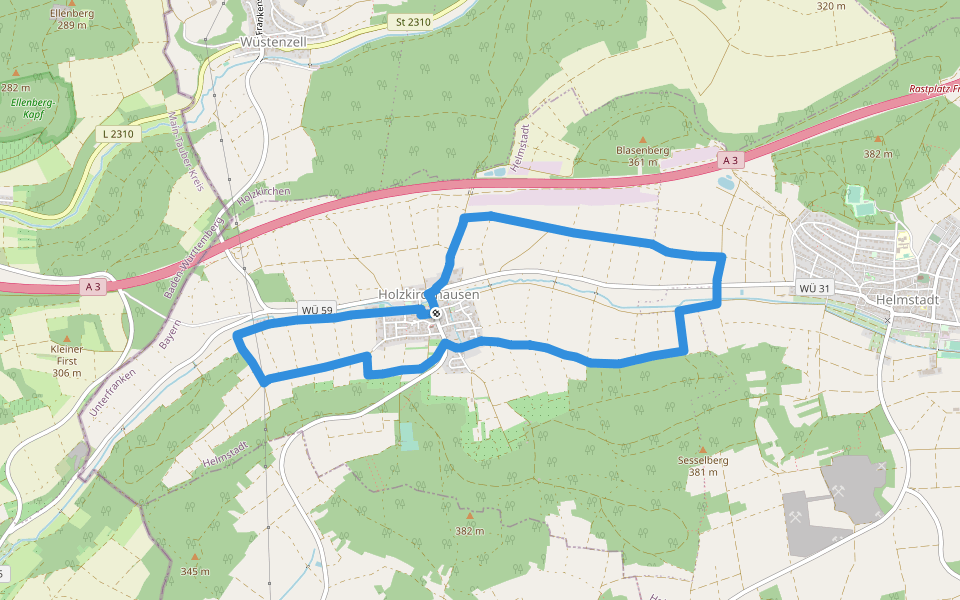 Panoramaweg Welzbachtal- Orginalrunde walking route map in Helmstadt