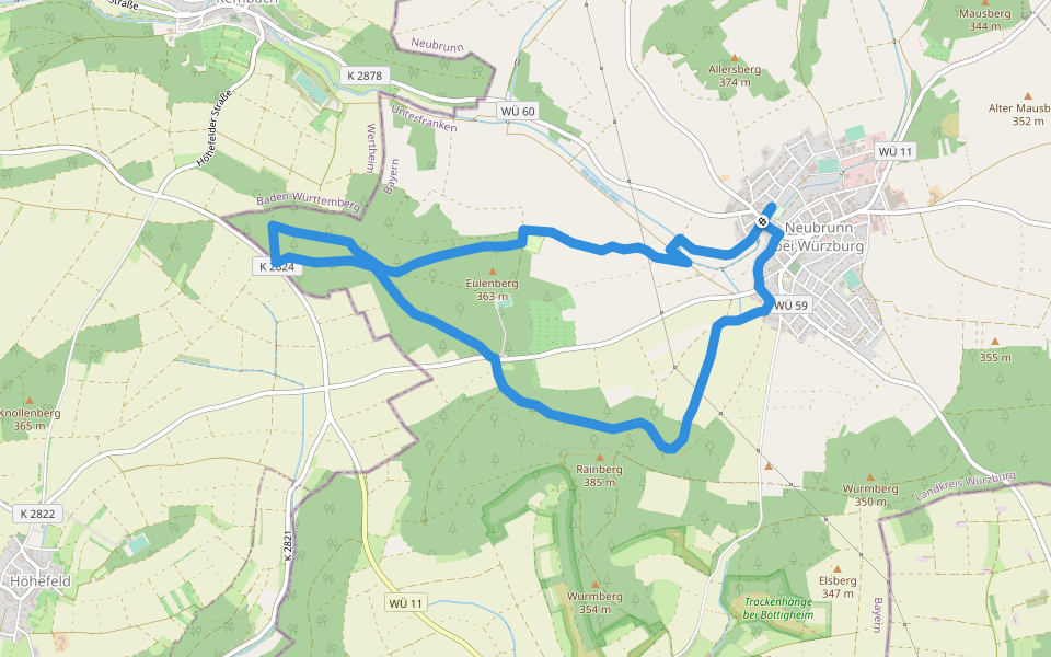 Wandern & Nordic Walking rund um Neubrunn - Eulenberg walking route map in Neubrunn