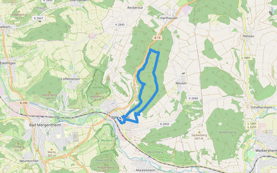 Rundwanderweg Igersheim 52 walking route map in Igersheim