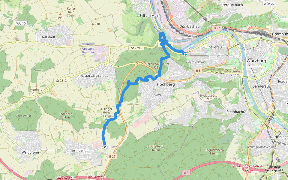 Naturpfad Höchberg walking route map in Würzburg